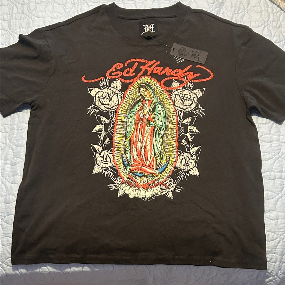 Ed Hardy Black Tee with Vibrant Graphic